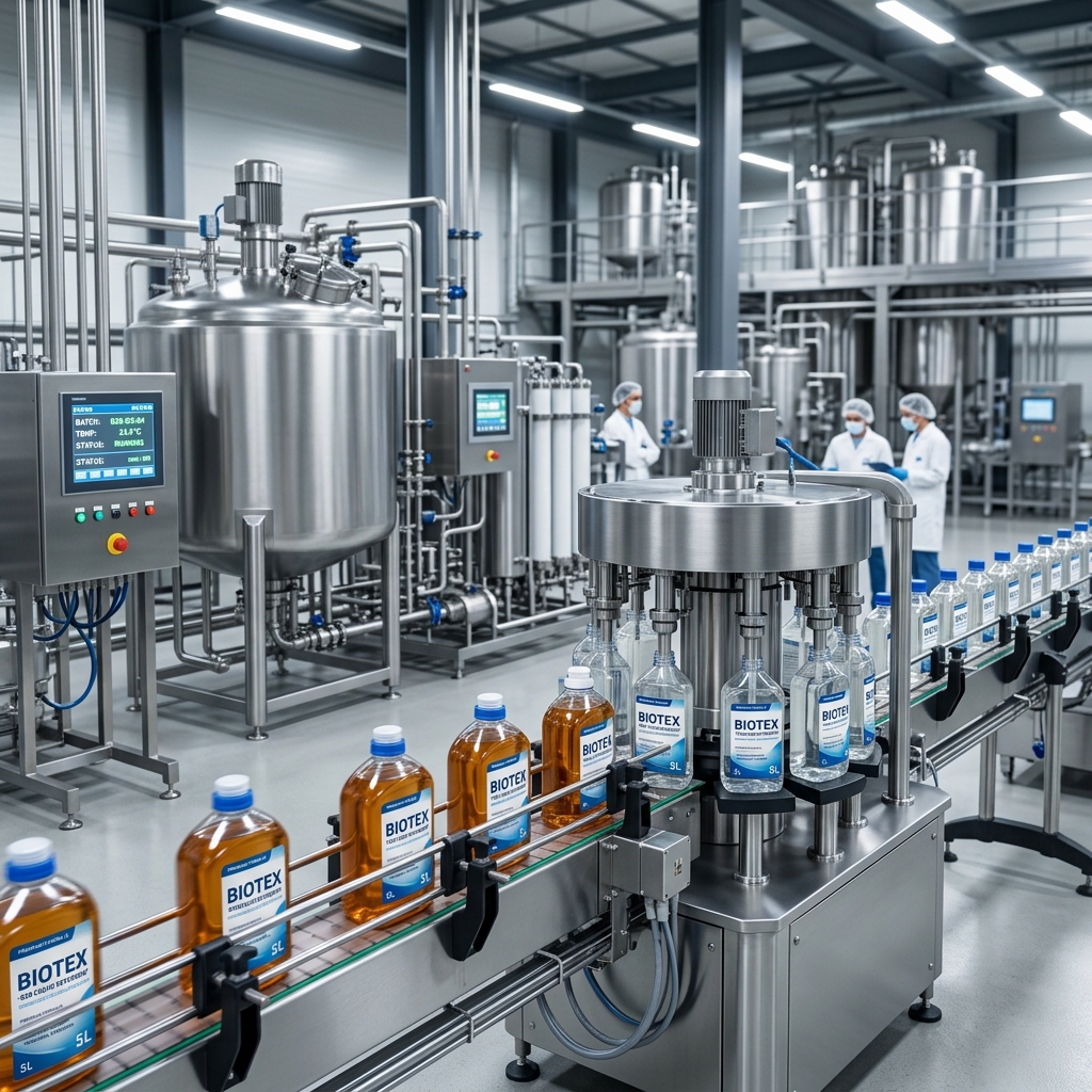 Linea di imbottigliamento detergenti in produzione